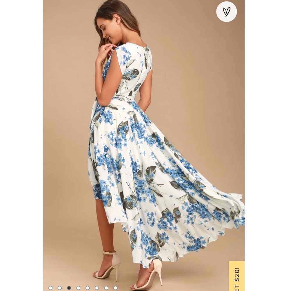 French Countryside White Floral Print High-Low Dress